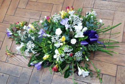 Mix Freesia Sheaf - Mix Freesias, Gyposphila white spray Carnations and mix foliage. approx. 70cm.