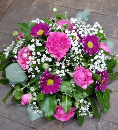 Pink Lady Posie - Pink spray Roses, pink Chrysanthamums and Gypsophalia.